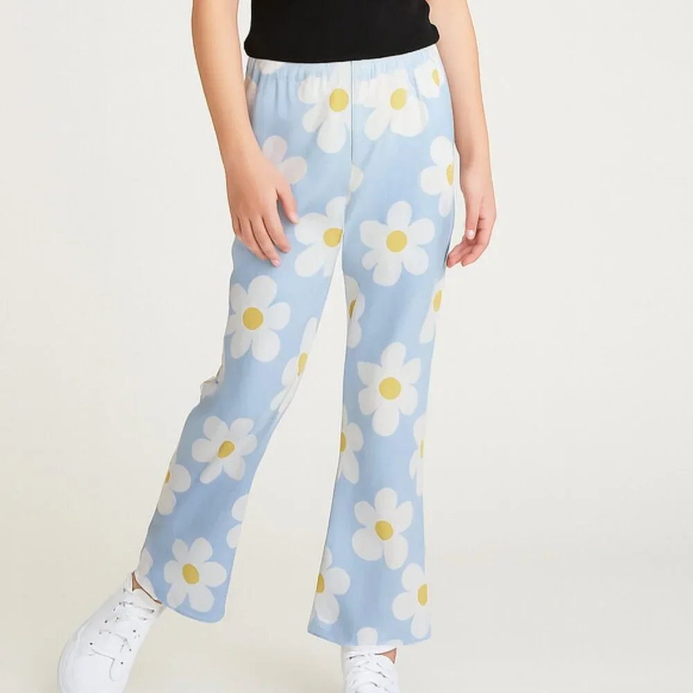 Art Class Girls Pajama Bottoms Daisy Floral Flare Leg Blue White Size 6/7 Small